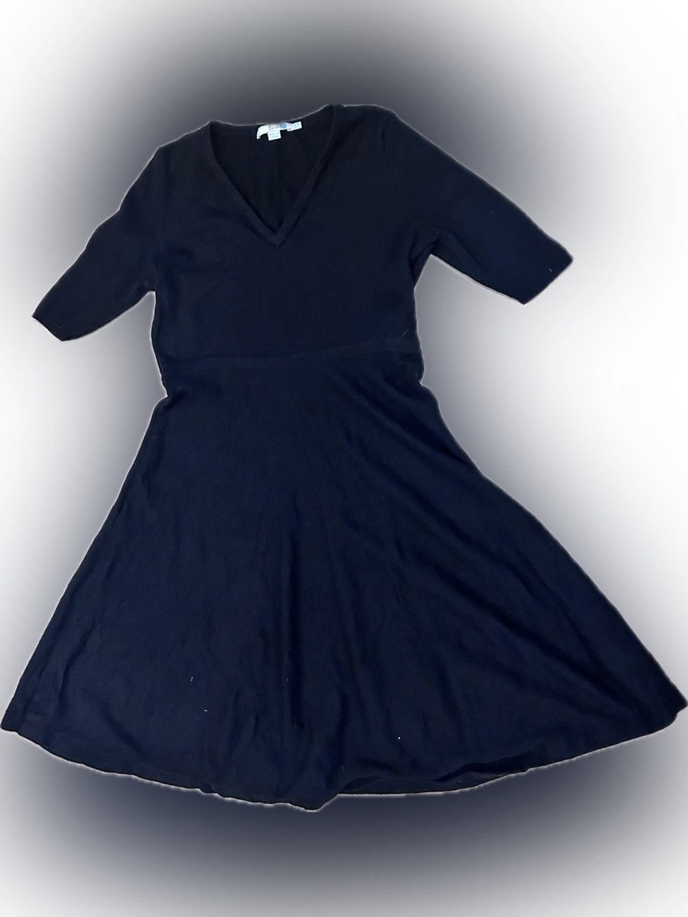 Boden Black V-Neck Knit Fit-and-Flare Dress
